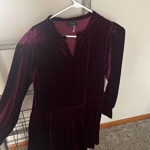 1.STATE Velvet Ruffle-Neck Burgundy Dress NWT